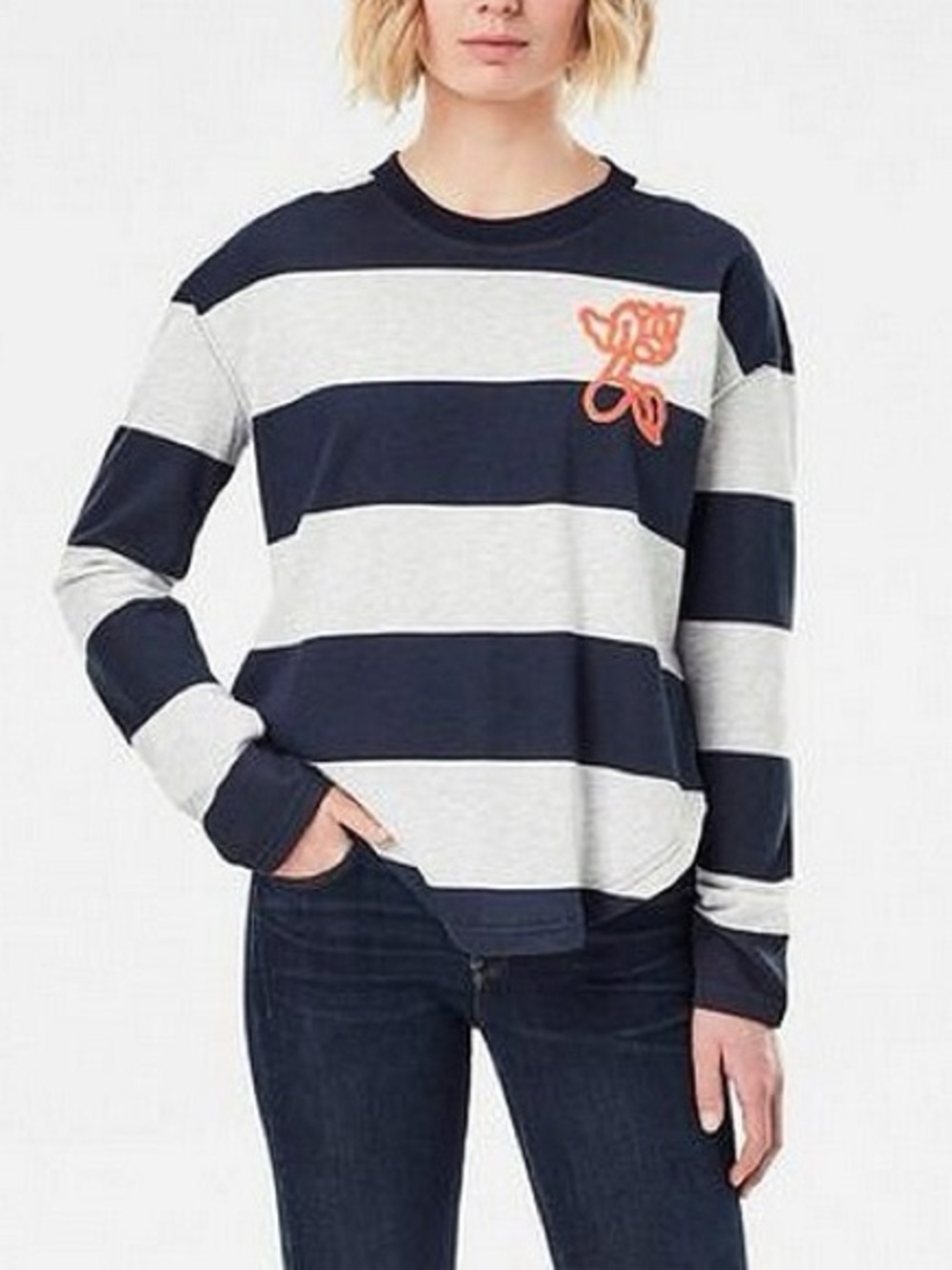 NWT - G-STAR RAW Womens Striped Tweater Sweatshirt Cotton Jumper Blue & White XS